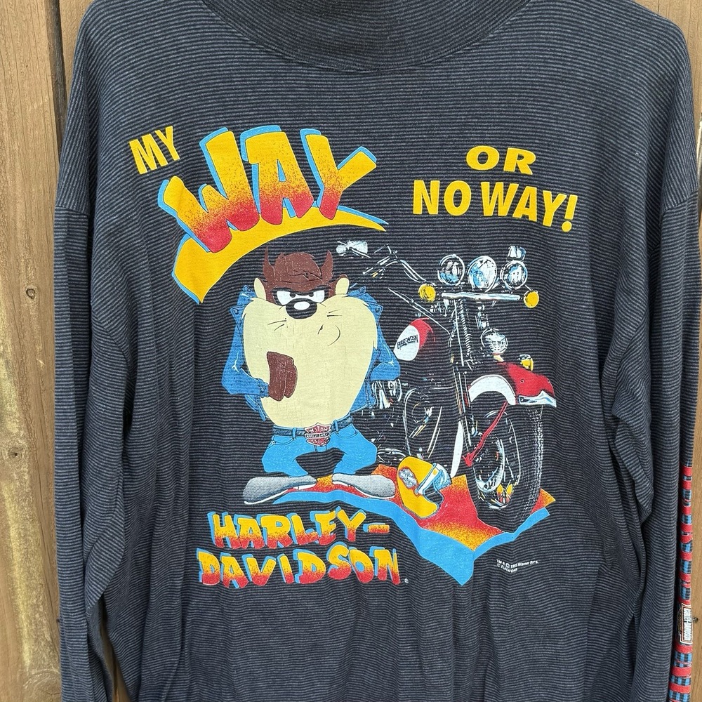 Harley Davidson Taz My Way Or No Way 1993 Long Sleeve Shirt Size Fits Like Large